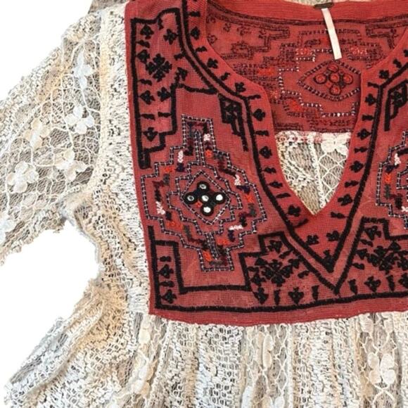 Free people Casablanca Moroccan Lace sz S Embroidered boho peasant hippie flowy - Picture 6 of 11